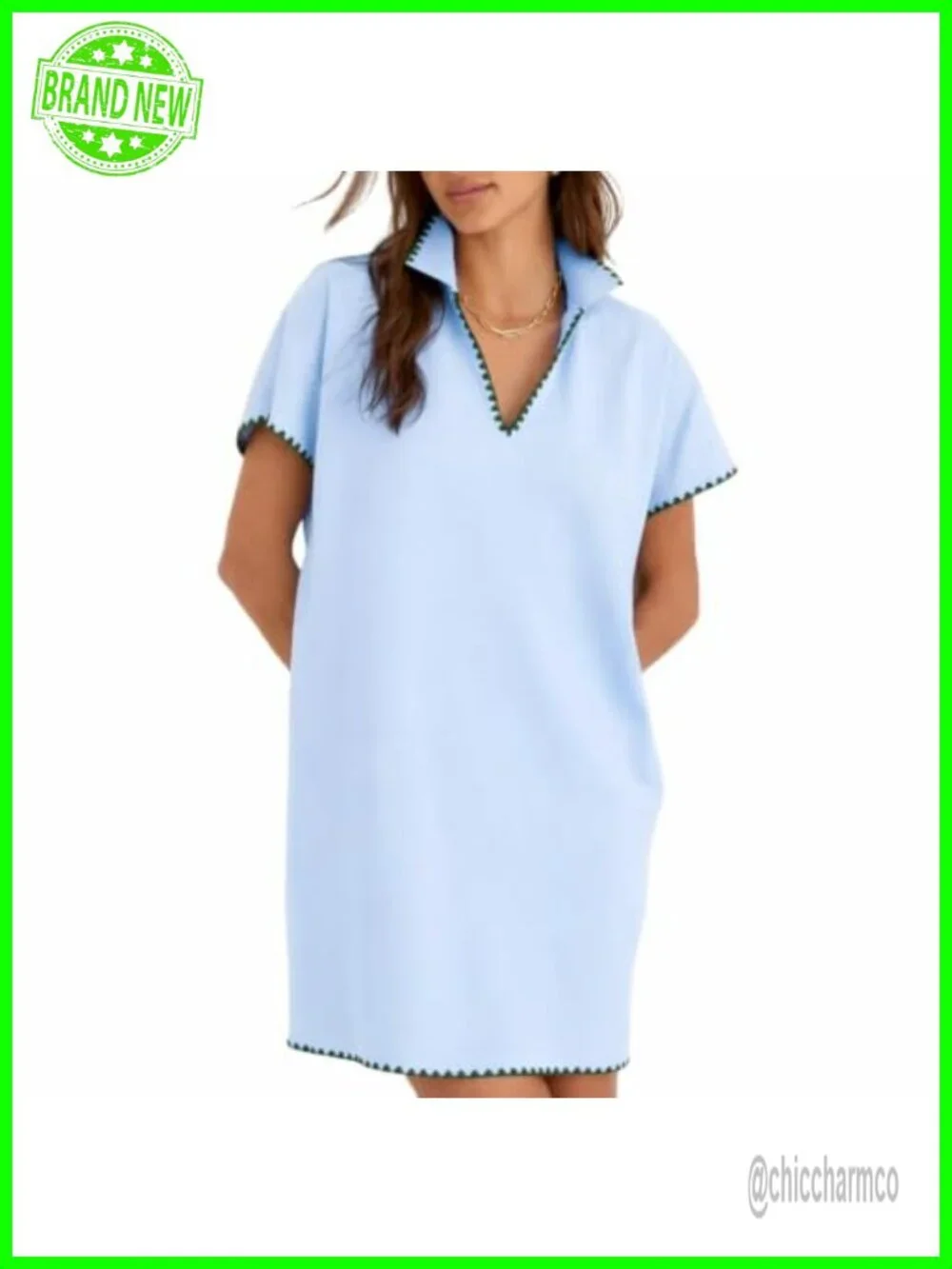 Loose Fit V-Neck Mini Tennis Dress with Contrast Scalloped Trim